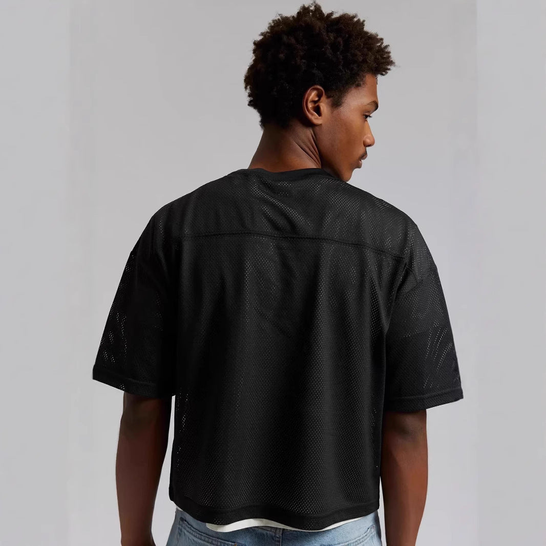 Retro Jersey Short Sleeve Men's Digital Print Street Sports Style T-Shirt Hollow Loose Top T-Shirt