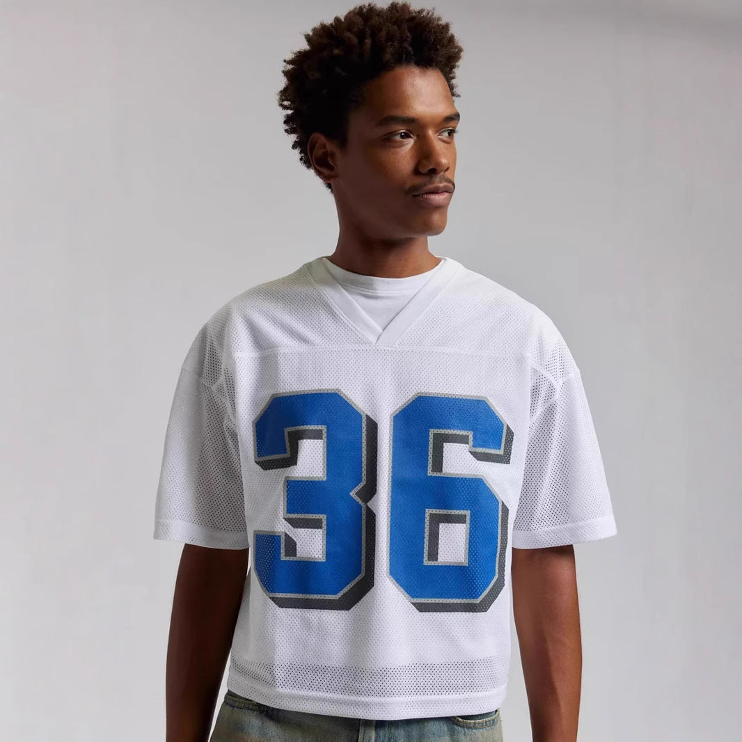 Retro Jersey Short Sleeve Men's Digital Print Street Sports Style T-Shirt Hollow Loose Top T-Shirt