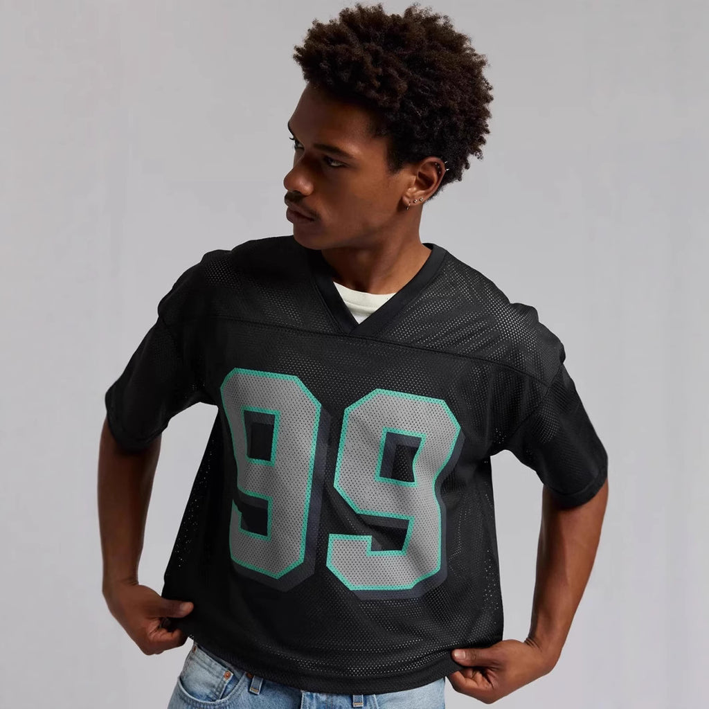 Retro Jersey Short Sleeve Men's Digital Print Street Sports Style T-Shirt Hollow Loose Top T-Shirt