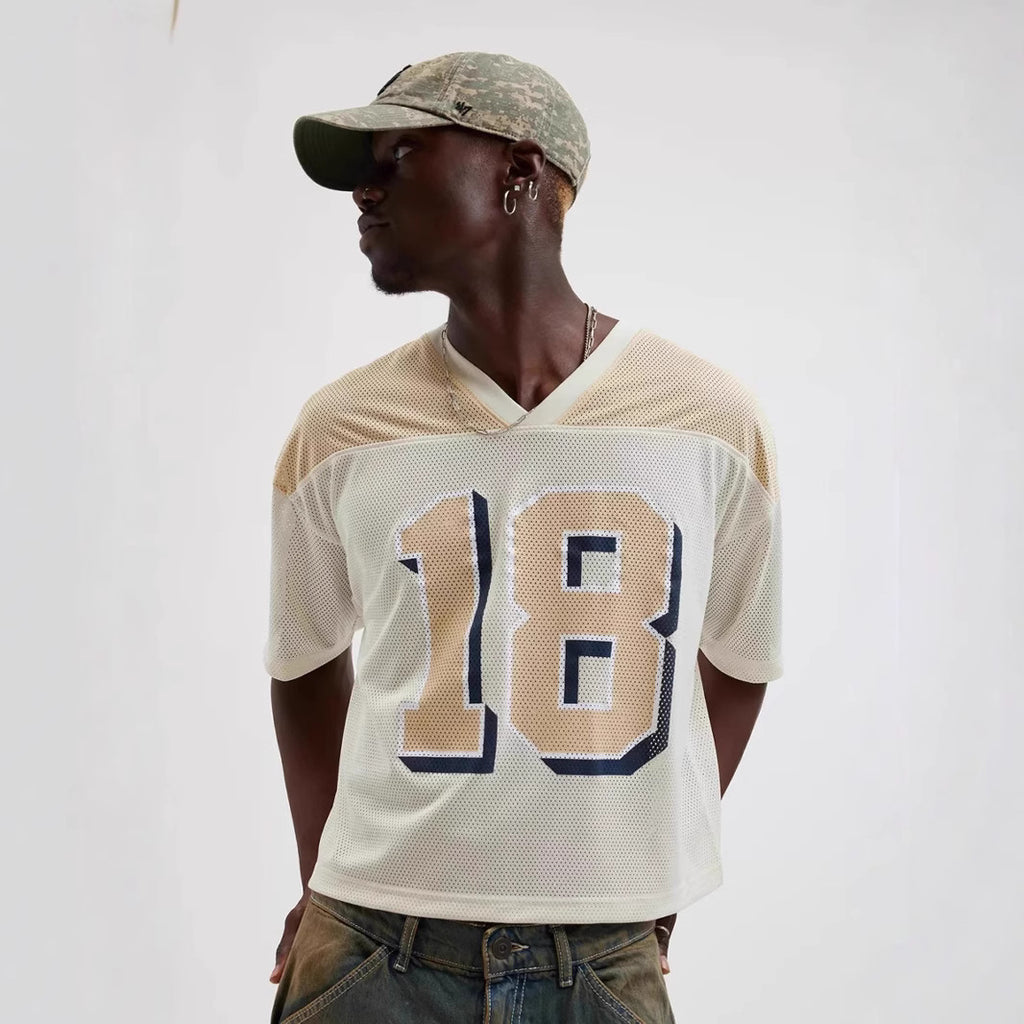Retro Jersey Short Sleeve Men's Digital Print Street Sports Style T-Shirt Hollow Loose Top T-Shirt