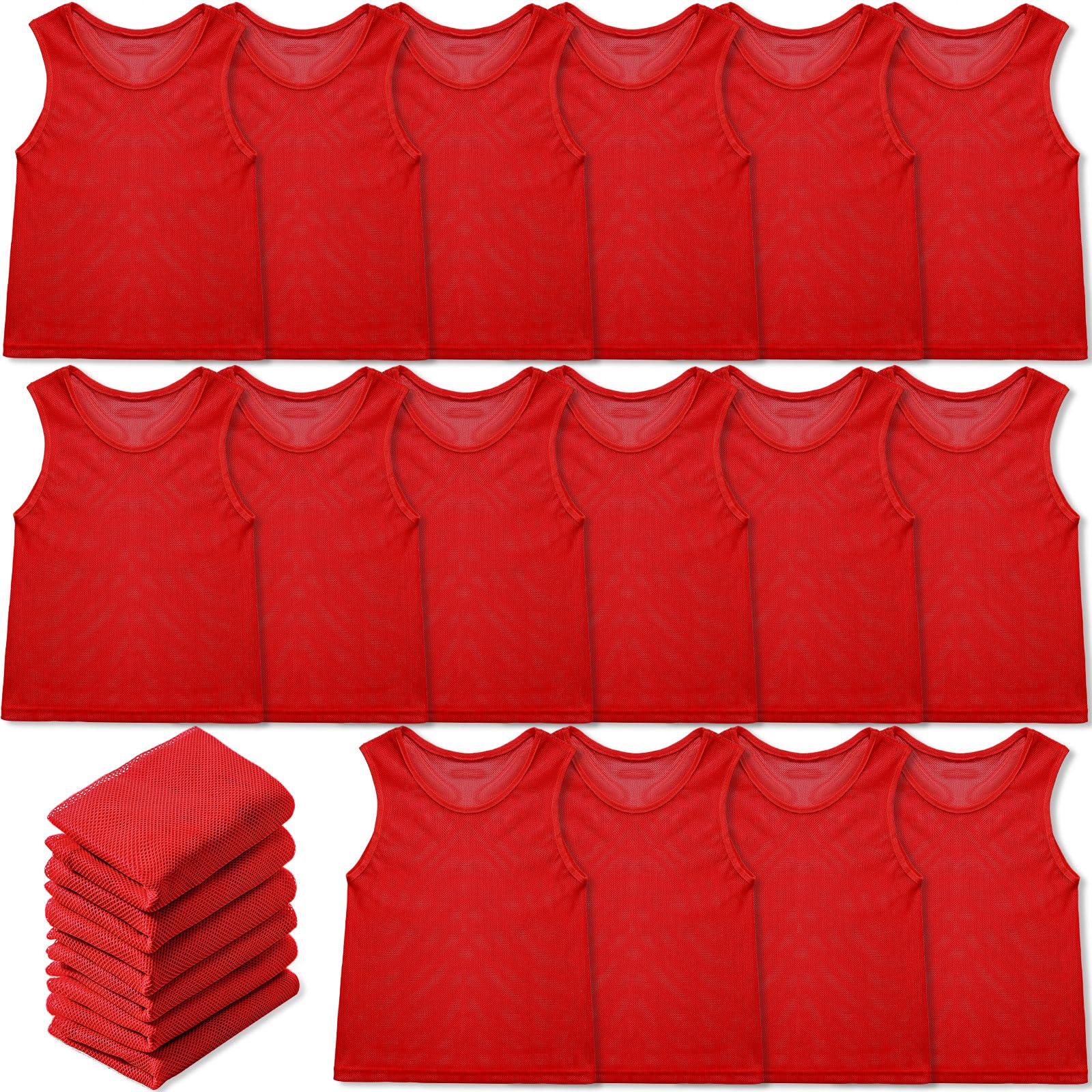 Sintege 24-Pack Youth Team Sports Vests (Red)